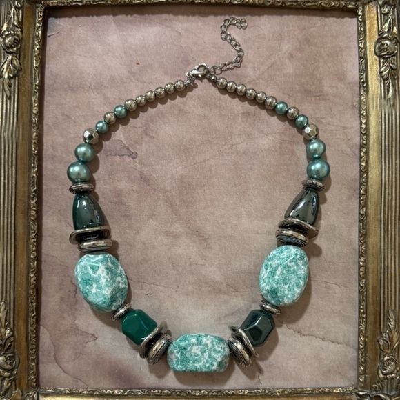ANTHROPOLOGIE • Turquoise Chunky Necklace Timelessly Tantalizing Beads Statement - Picture 6 of 6